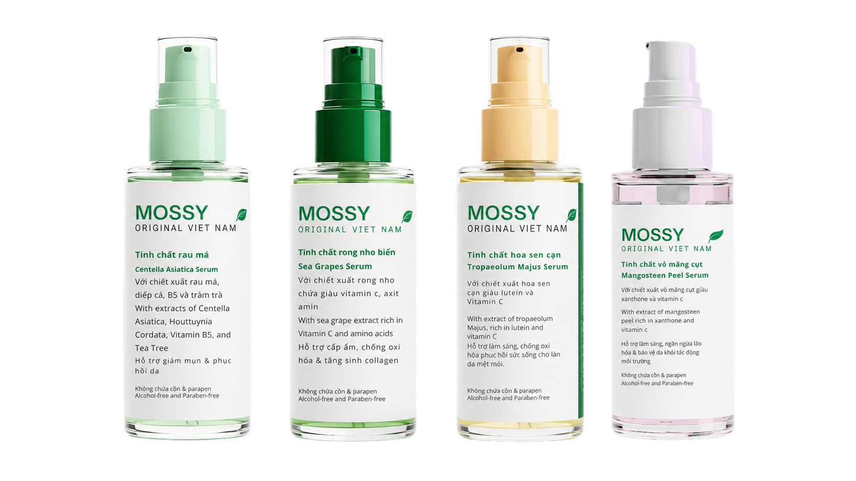 Bốn chai serum MOSSY từ nguyên liệu thiên nhiên Việt Nam